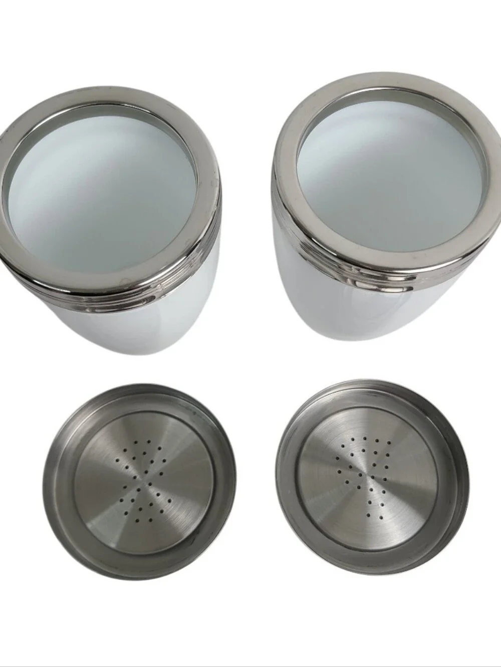 Crate And Barrel White and Silver Salt & Pepper Shaker Set - Home Accents